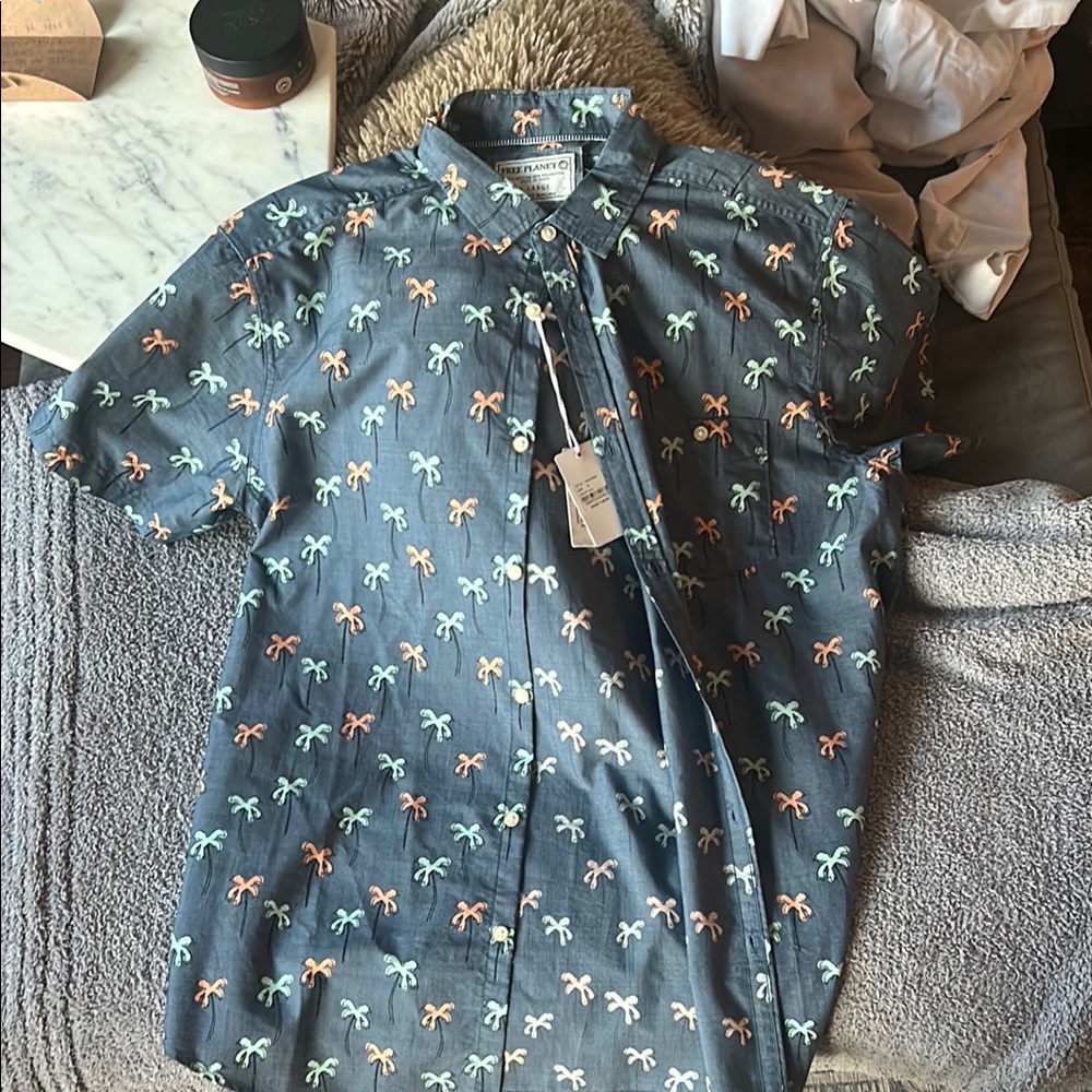 Free Planet Blue and Orange Casual Button Down Shirt